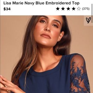 Lulus Navy Blue Embroidered Top
